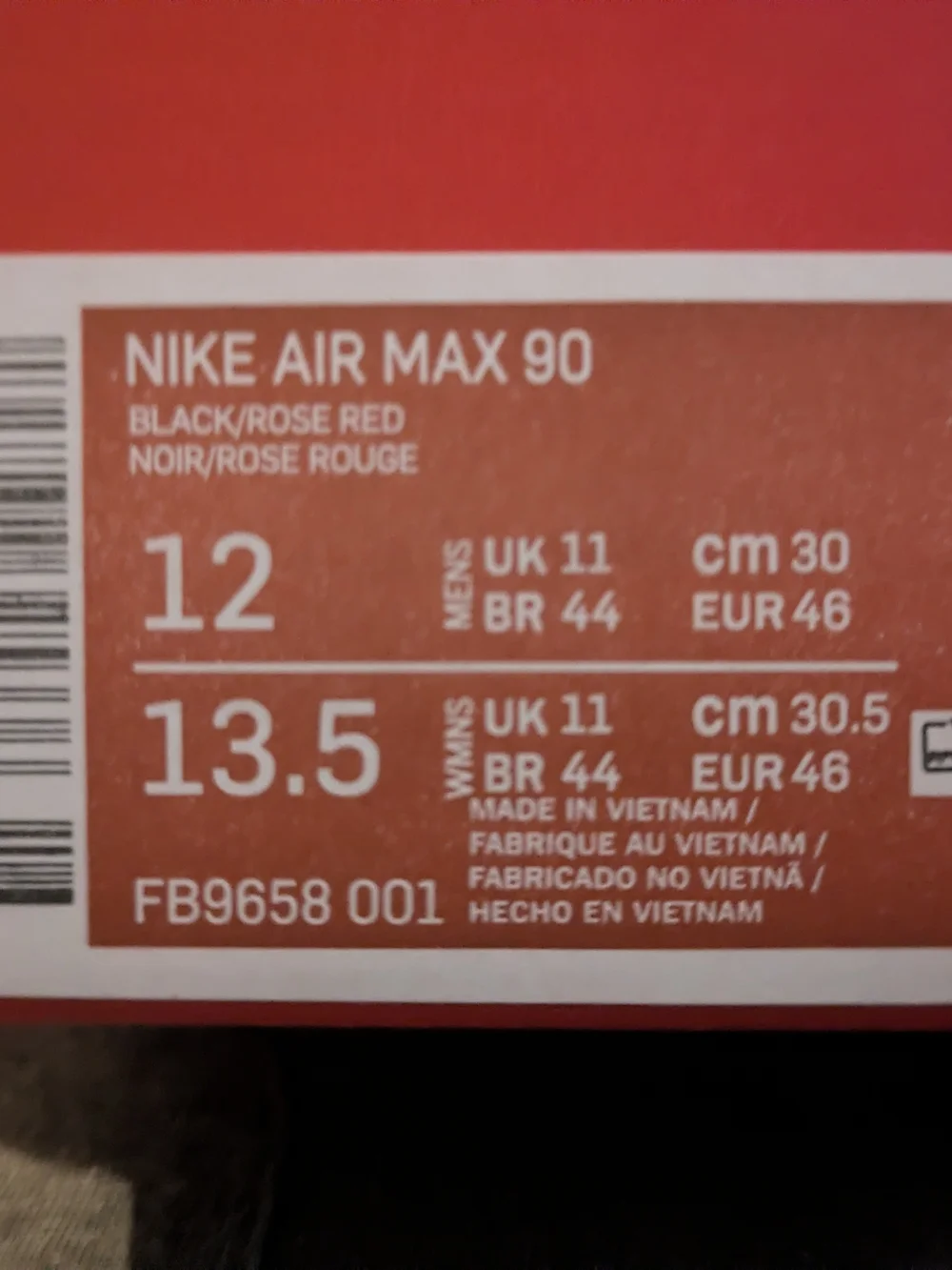 Nike Air Max 90 Black And Rose Size 12 Men's 13.5 Women's New In Box!